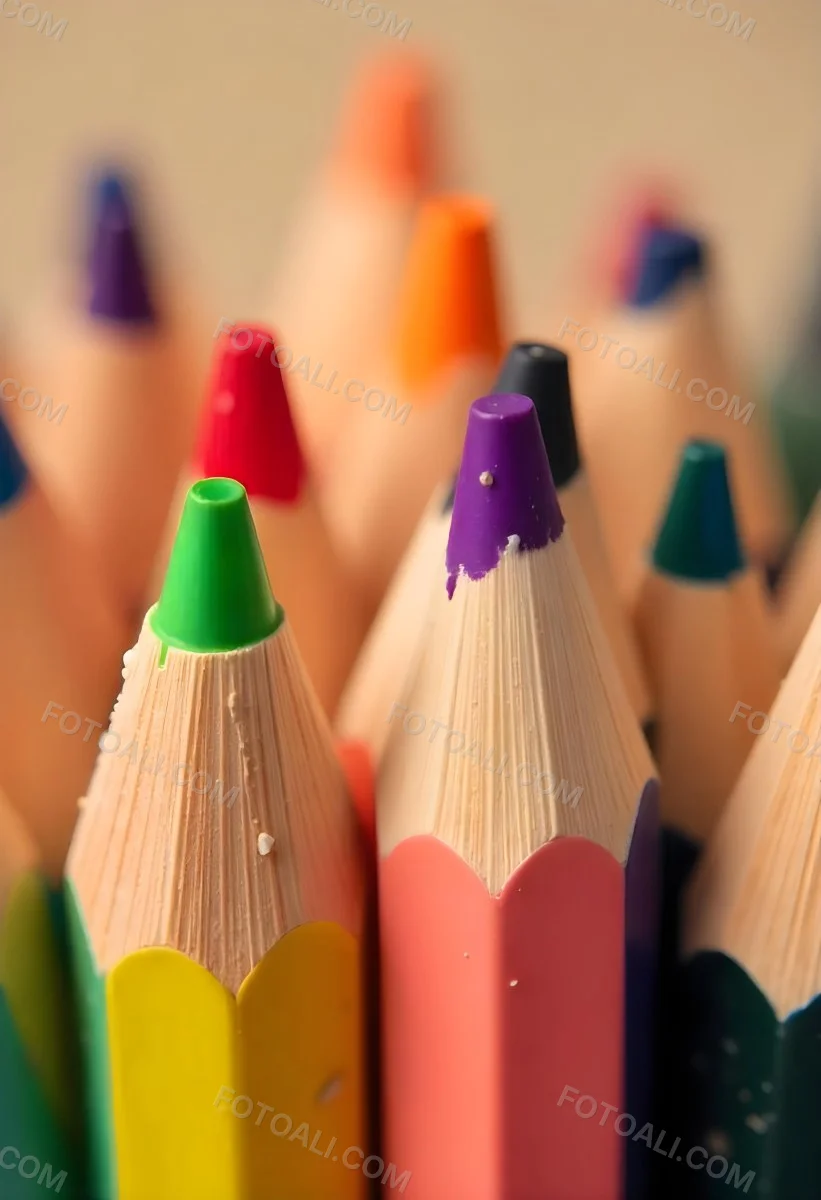 A Close Up Of Colored Pencils With A Purple Tip The Background Is A Gradient Of Purple Blue Orange Yellow And Red 8 4568