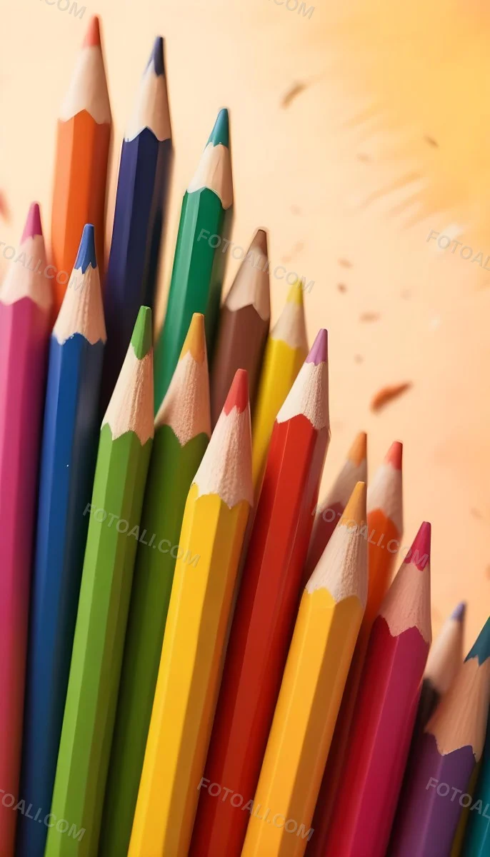 A Close Up Of Several Colored Pencils With Sharpened Tips Arranged In A Row With Colorful Shavings Scattered Around Them On A Colorful Background 10 E476