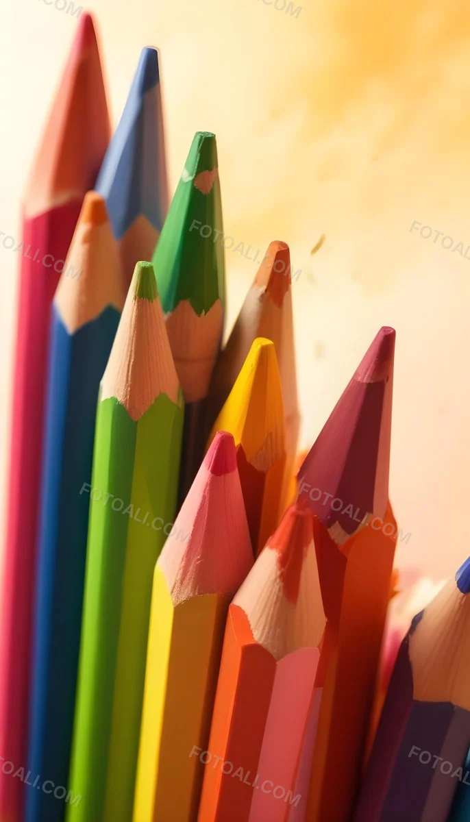 A Close Up Of Several Colored Pencils With Sharpened Tips Arranged In A Row With Colorful Shavings Scattered Around Them On A Colorful Background 11 Da7a