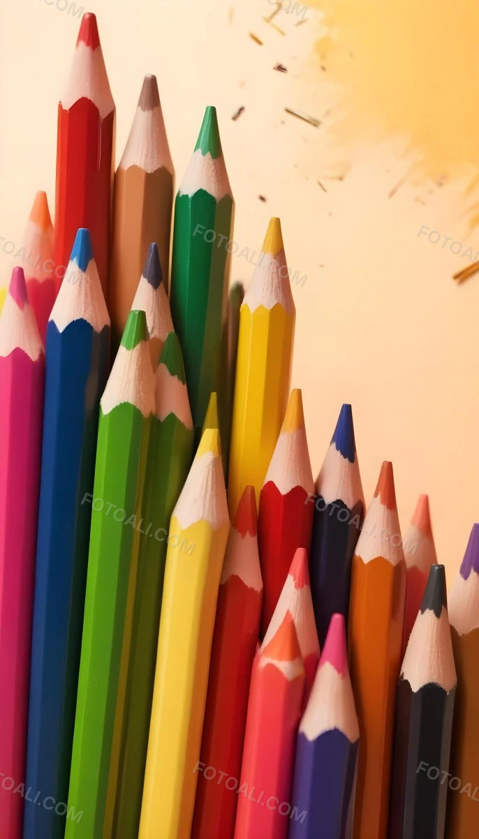 A Close Up Of Several Colored Pencils With Sharpened Tips Arranged In A Row With Colorful Shavings Scattered Around Them On A Colorful Background 16 86d9