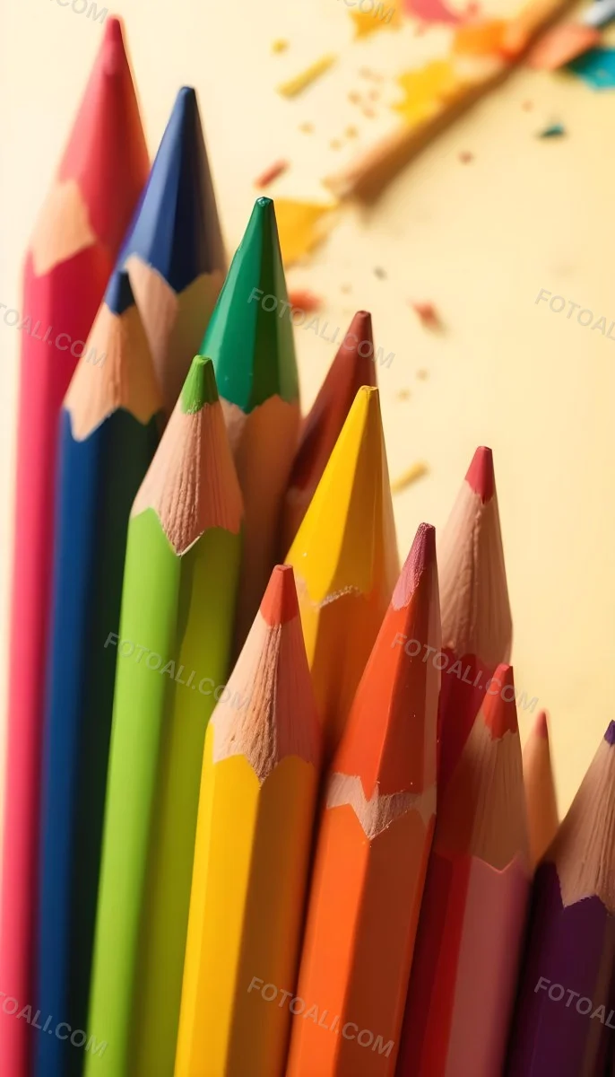 A Close Up Of Several Colored Pencils With Sharpened Tips Arranged In A Row With Colorful Shavings Scattered Around Them On A Colorful Background 22 Da6e