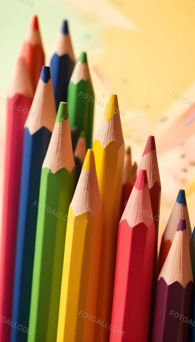 A Close Up Of Several Colored Pencils With Sharpened Tips Arranged In A Row With Colorful Shavings Scattered Around Them On A Colorful Background 26 1334