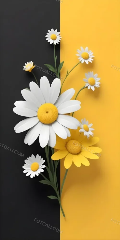 A Close Up Of White Daisy Flowers And Yellow Sunflowers Against A Dark Background 26 26ac