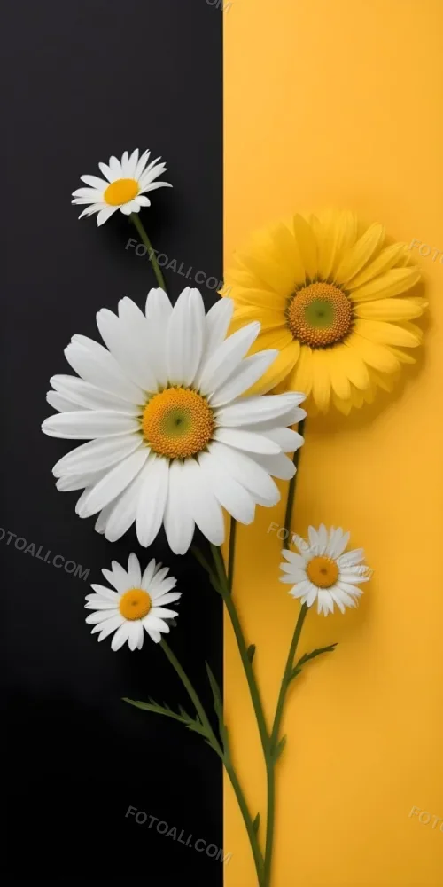 A Close Up Of White Daisy Flowers And Yellow Sunflowers Against A Dark Background 96 02ef