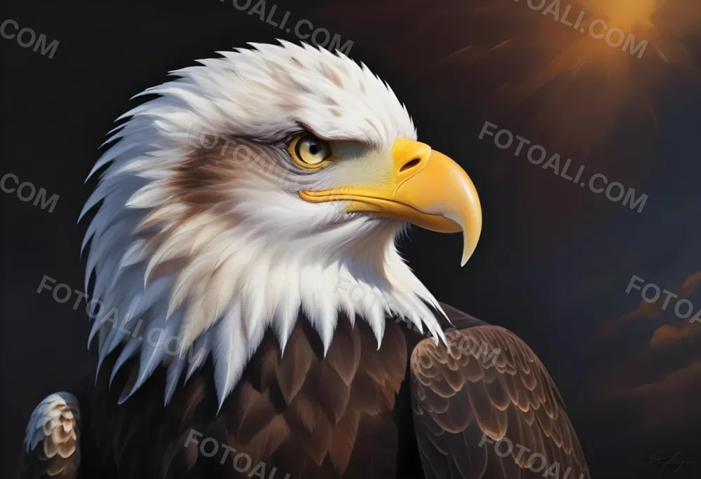 A Close Up Portrait Of A Bald Eagle With Its Distinctive White Head And Tail Feathers Sharp Yellow Beak And Intense Gaze Featuring A Golden Eagle With Dark Brown Feathers A Curved Beak And A Calm Expre 30 Fe2c