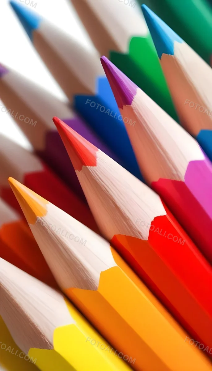 A Close Up Shot Of A Bunch Of Colored Pencils With Tips Of Different Colors Arranged In A Pile White Background Sharp Focus Vibrant Colors Art Supplies 10 E231