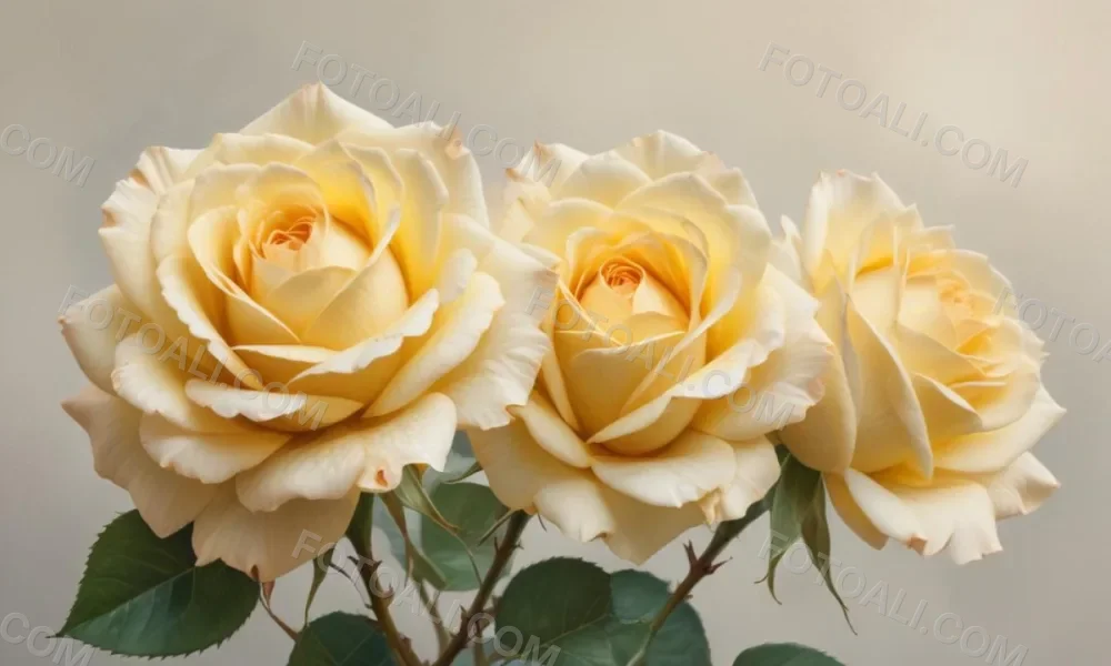 A Close Up Shot Of Two Light Yellow Roses With Soft Delicate Petals Set Against A Light Gradient Background 15 Cc7b