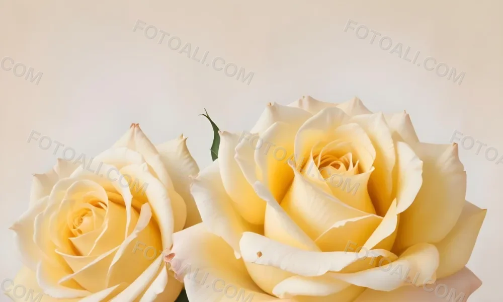 A Close Up Shot Of Two Light Yellow Roses With Soft Delicate Petals Set Against A Light Gradient Background 18 10c1
