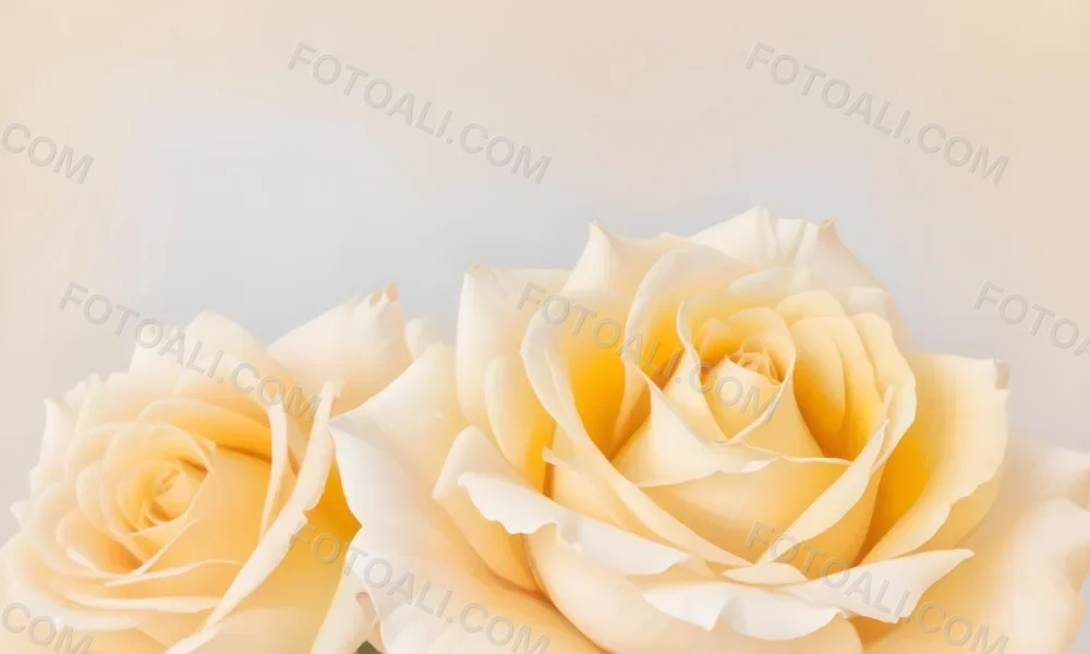 A Close Up Shot Of Two Light Yellow Roses With Soft Delicate Petals Set Against A Light Gradient Background 2 5791