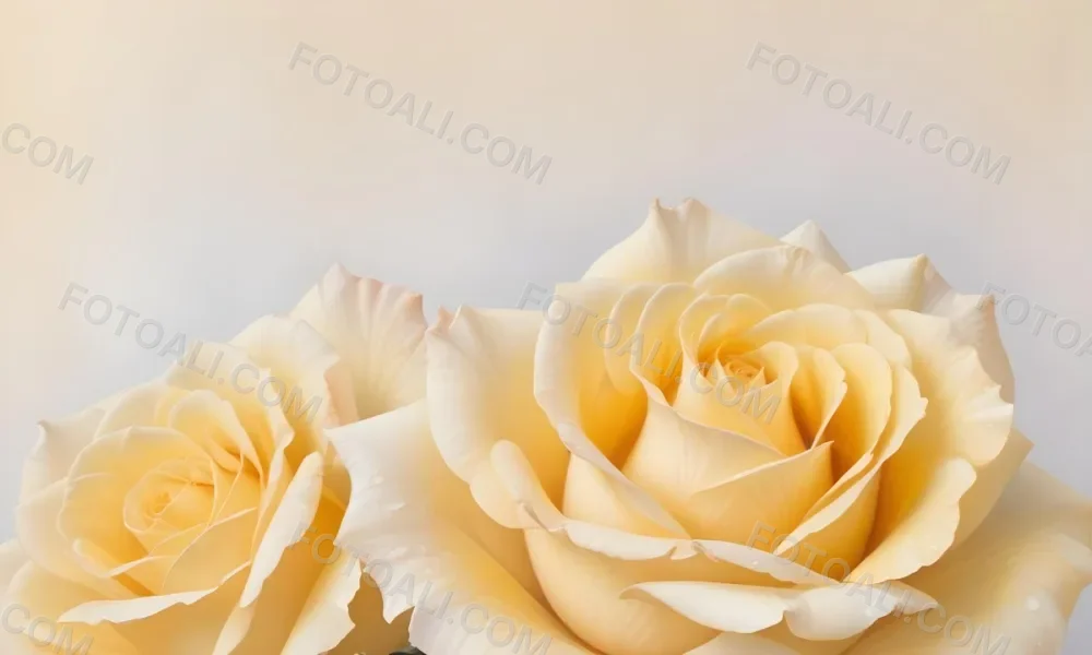 A Close Up Shot Of Two Light Yellow Roses With Soft Delicate Petals Set Against A Light Gradient Background 21 15f7