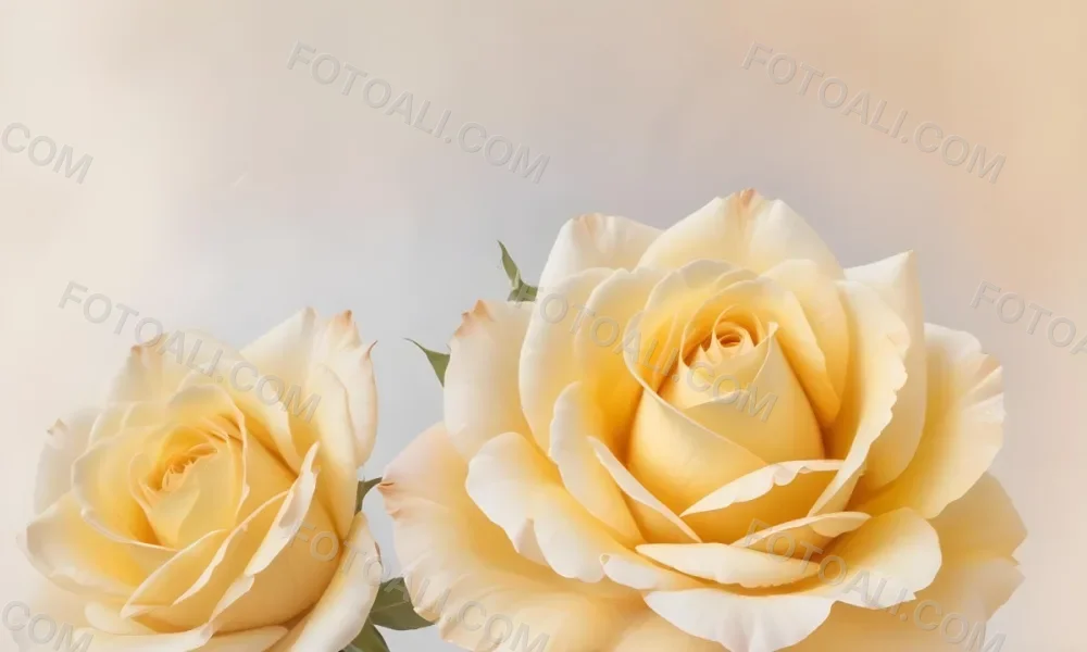 A Close Up Shot Of Two Light Yellow Roses With Soft Delicate Petals Set Against A Light Gradient Background 22 7bed
