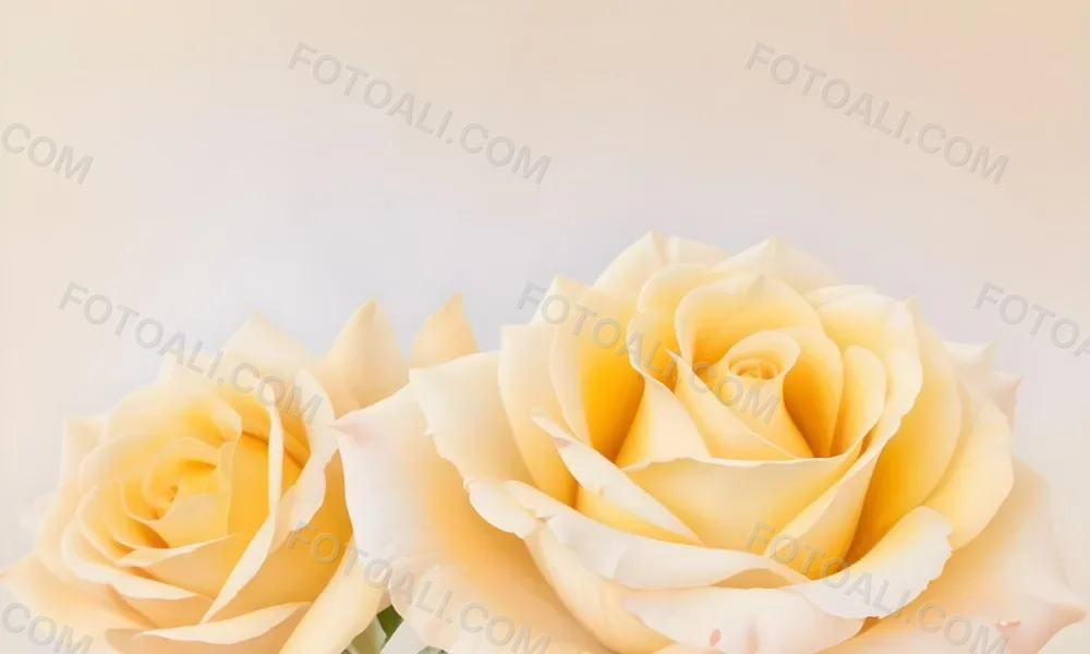 A Close Up Shot Of Two Light Yellow Roses With Soft Delicate Petals Set Against A Light Gradient Background 3 4904