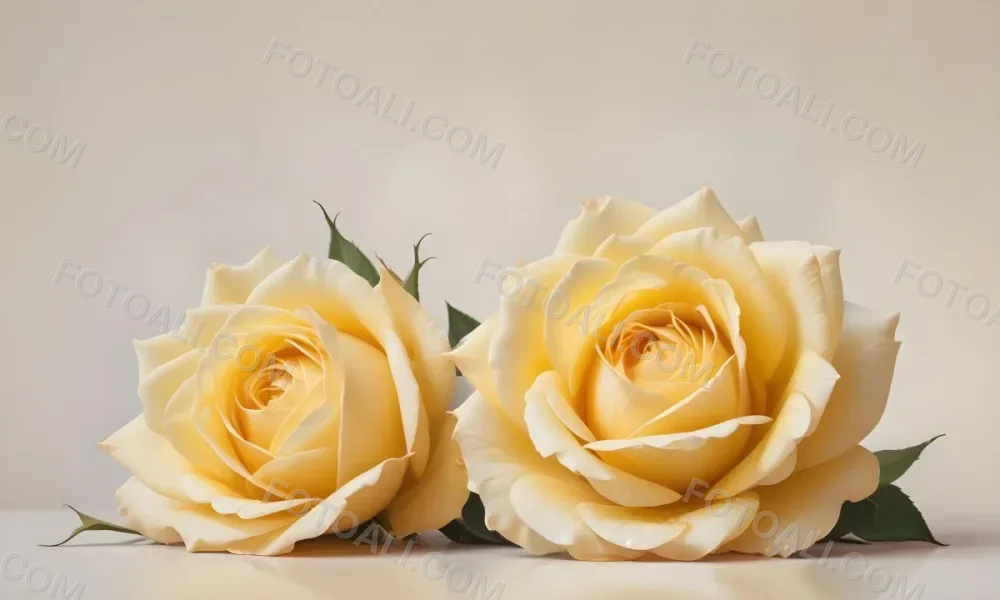 A Close Up Shot Of Two Light Yellow Roses With Soft Delicate Petals Set Against A Light Gradient Background 4 8d52