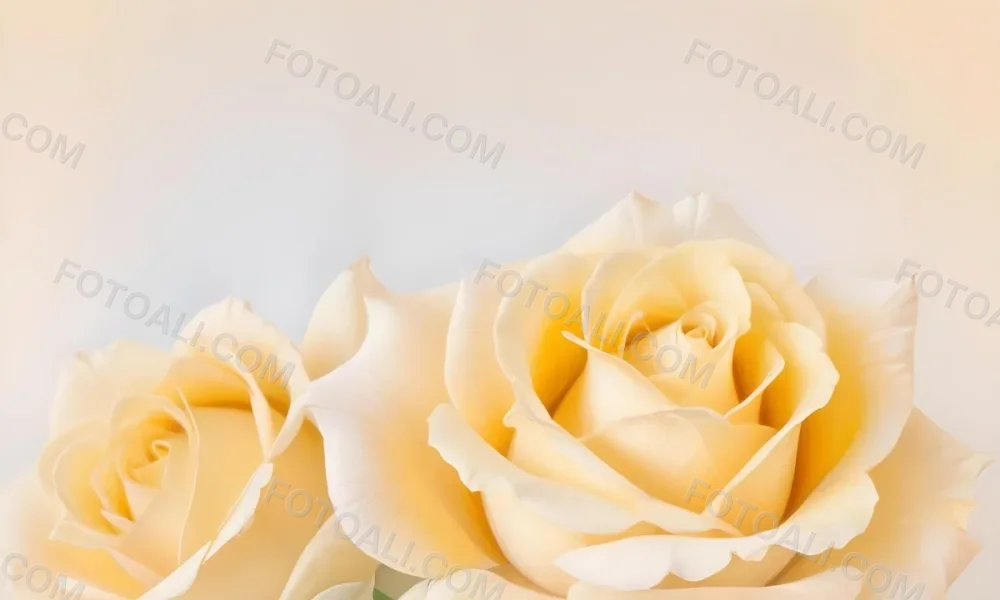 A Close Up Shot Of Two Light Yellow Roses With Soft Delicate Petals Set Against A Light Gradient Background 5 418a