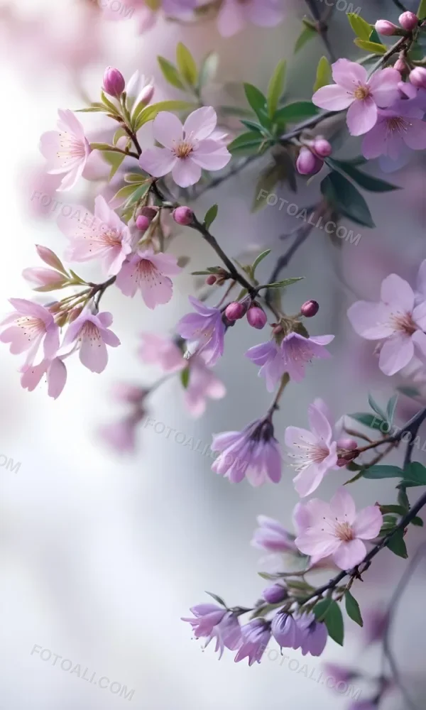 A Close Up View Of A Flowering Plant With Delicate Pink And Purple Blossoms Against A Blurred Light Background 10 1267