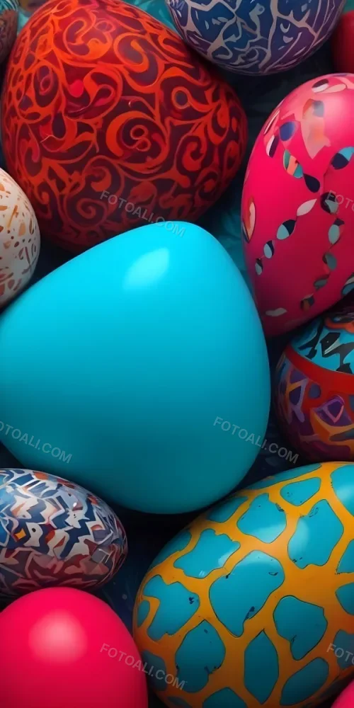 A Close Up View Of A Turquoise Colored Egg Shaped Object Surrounded By Various Colorful Patterns And Textures 11 6440