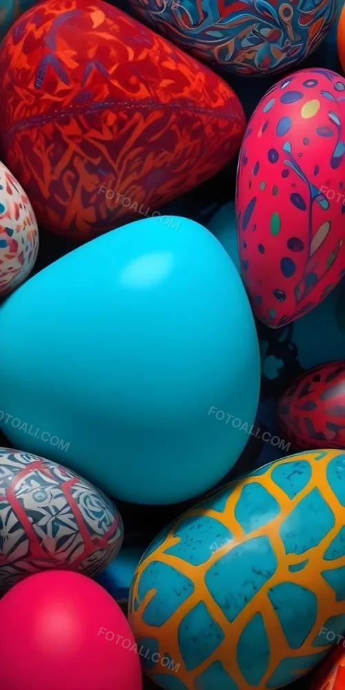 A Close Up View Of A Turquoise Colored Egg Shaped Object Surrounded By Various Colorful Patterns And Textures 15 4586