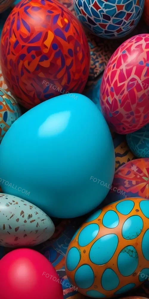 A Close Up View Of A Turquoise Colored Egg Shaped Object Surrounded By Various Colorful Patterns And Textures 16 E8ab