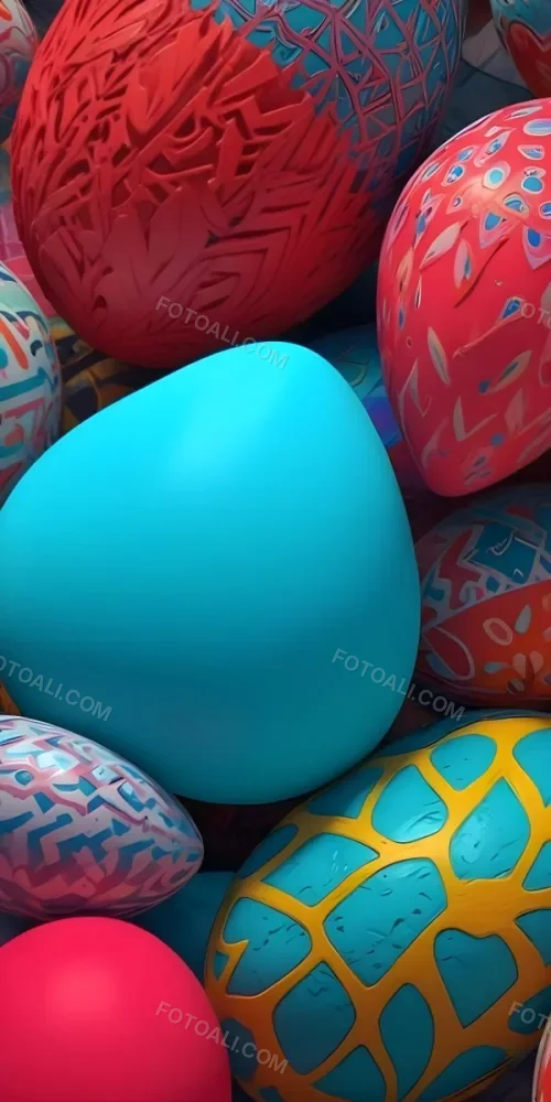 A Close Up View Of A Turquoise Colored Egg Shaped Object Surrounded By Various Colorful Patterns And Textures 19 C9b1