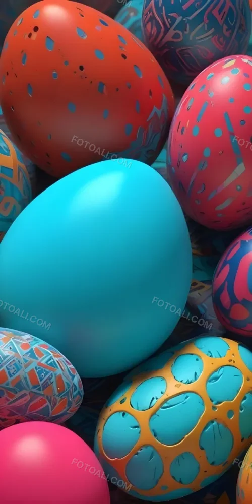 A Close Up View Of A Turquoise Colored Egg Shaped Object Surrounded By Various Colorful Patterns And Textures 20 0f00