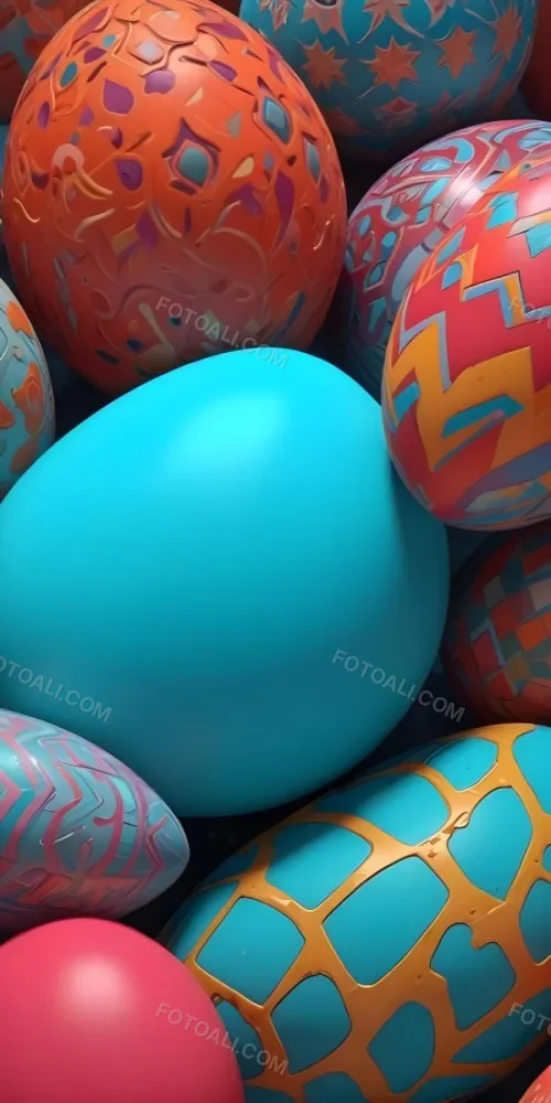 A Close Up View Of A Turquoise Colored Egg Shaped Object Surrounded By Various Colorful Patterns And Textures 21 8c8e