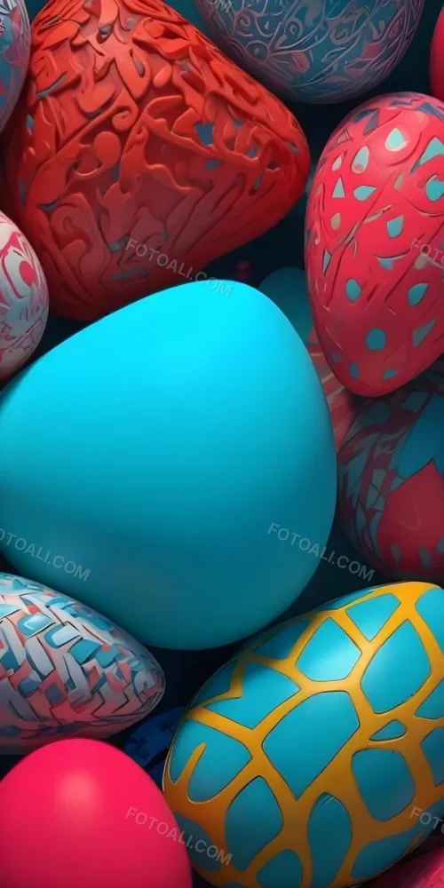 A Close Up View Of A Turquoise Colored Egg Shaped Object Surrounded By Various Colorful Patterns And Textures 23 Dbbf