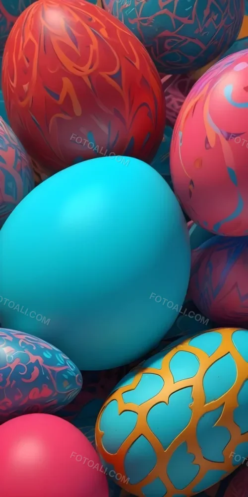 A Close Up View Of A Turquoise Colored Egg Shaped Object Surrounded By Various Colorful Patterns And Textures 24 78e7