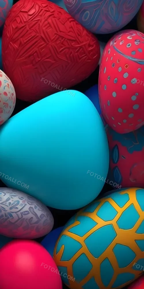 A Close Up View Of A Turquoise Colored Egg Shaped Object Surrounded By Various Colorful Patterns And Textures 5 0fbf