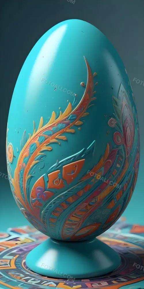 A Close Up View Of A Turquoise Colored Egg Shaped Object Surrounded By Various Colorful Patterns And Textures 6 00ae