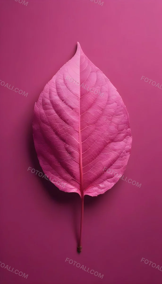 A Closeup Of A Vibrant Pink Leaf Against A Solid P 129 F9e1