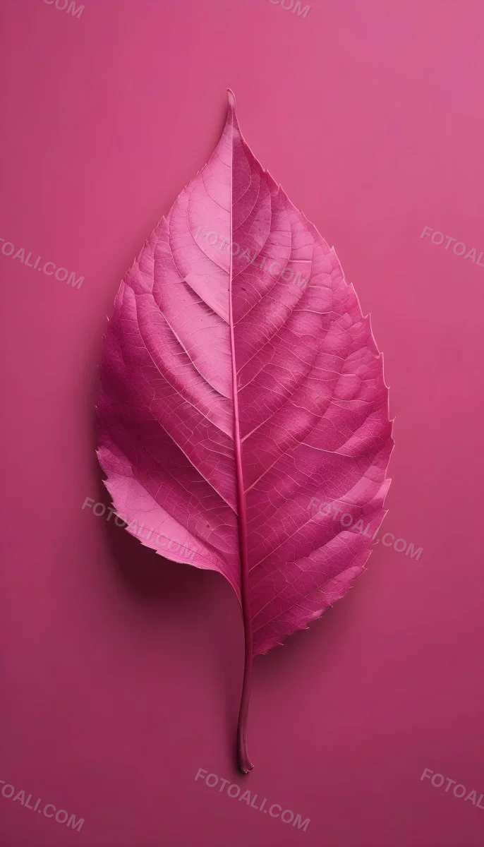 A Closeup Of A Vibrant Pink Leaf Against A Solid P 138 328d