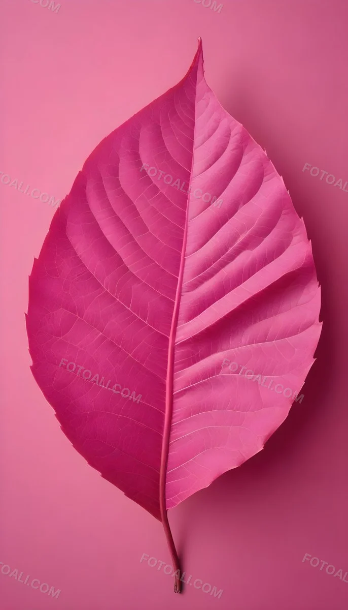 A Closeup Of A Vibrant Pink Leaf Against A Solid P 83 76b2