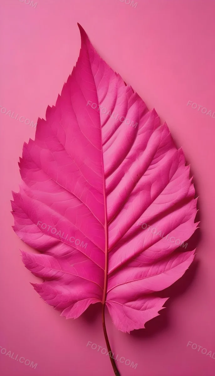 A Closeup Of A Vibrant Pink Leaf Against A Solid P 91 4c0b