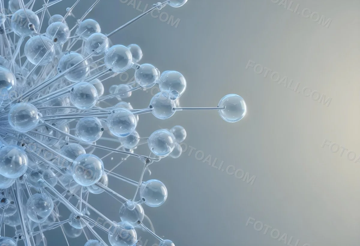 A Cluster Of Transparent Spheres Connected By Thin Rods Creating A Complex Network Soft Blue And Gray Gradient Background 11 9704