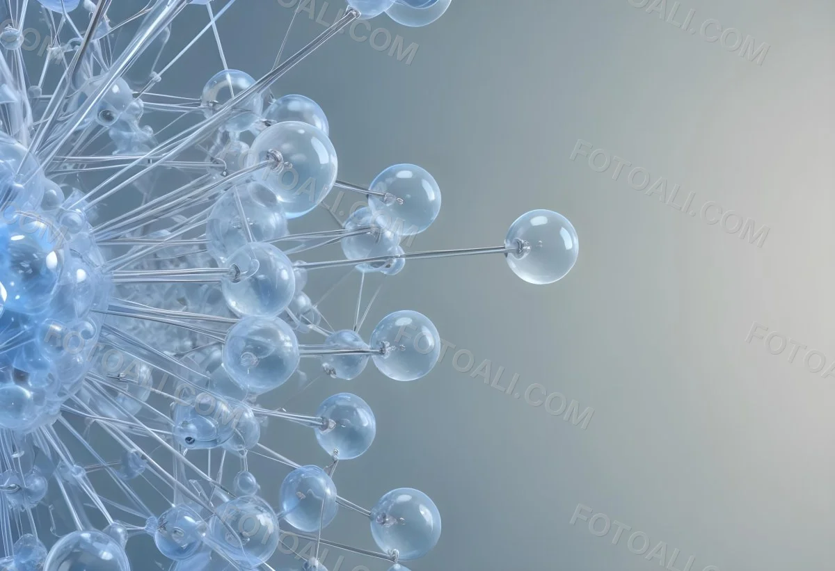 A Cluster Of Transparent Spheres Connected By Thin Rods Creating A Complex Network Soft Blue And Gray Gradient Background 17 99d7