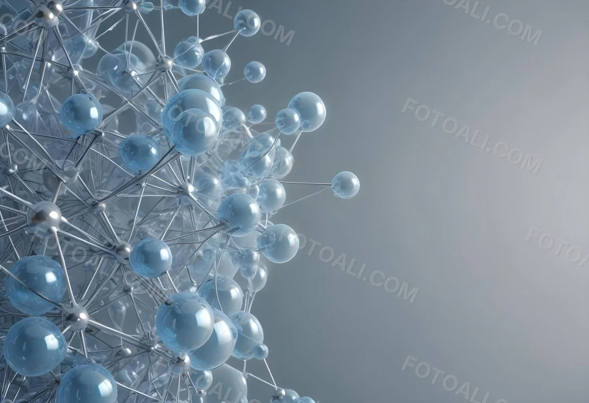 A Cluster Of Transparent Spheres Connected By Thin Rods Creating A Complex Network Soft Blue And Gray Gradient Background 20 1082