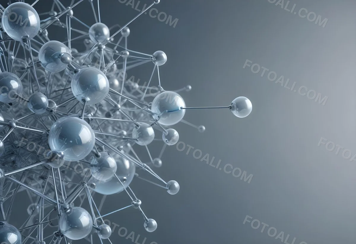 A Cluster Of Transparent Spheres Connected By Thin Rods Creating A Complex Network Soft Blue And Gray Gradient Background 24 65e7