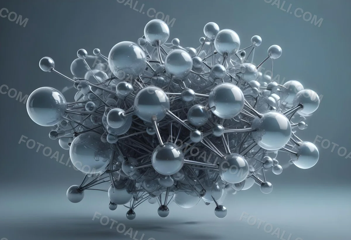 A Cluster Of Transparent Spheres Connected By Thin Rods Creating A Complex Network Soft Blue And Gray Gradient Background 27 C906