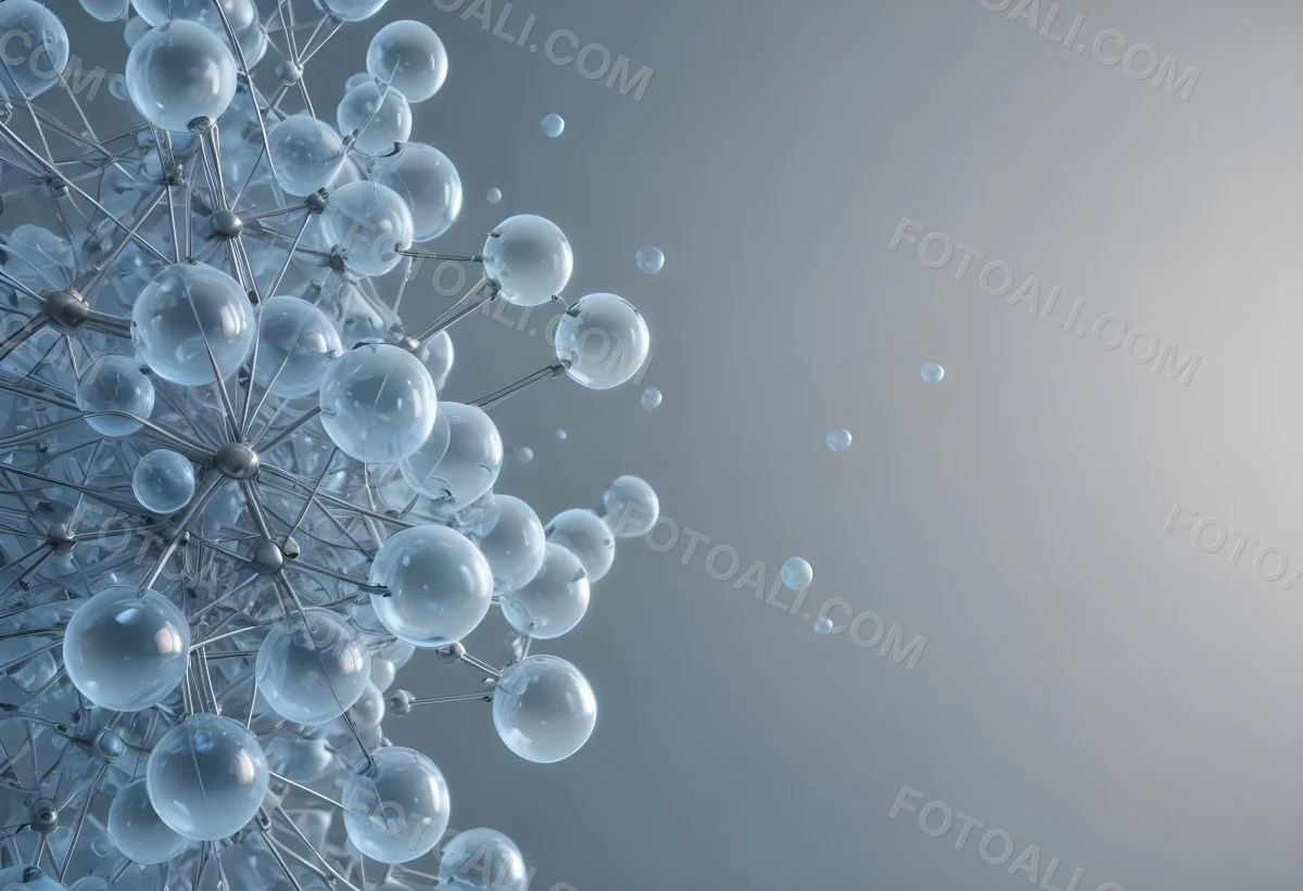 A Cluster Of Transparent Spheres Connected By Thin Rods Creating A Complex Network Soft Blue And Gray Gradient Background 30 4453