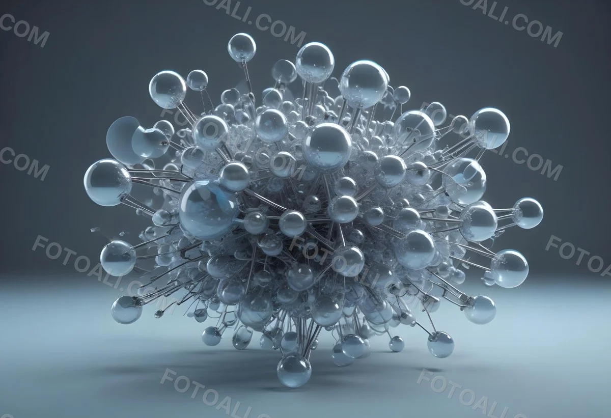 A Cluster Of Transparent Spheres Connected By Thin Rods Creating A Complex Network Soft Blue And Gray Gradient Background 31 E1a0