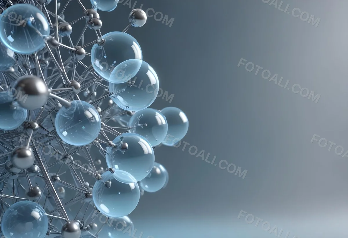 A Cluster Of Transparent Spheres Connected By Thin Rods Creating A Complex Network Soft Blue And Gray Gradient Background 36 823e