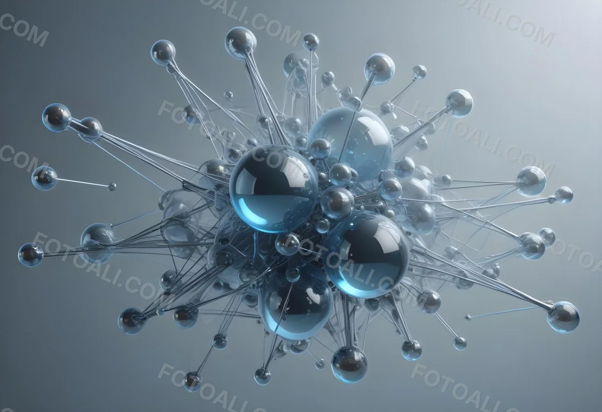 A Cluster Of Transparent Spheres Connected By Thin Rods Creating A Complex Network Soft Blue And Gray Gradient Background 37 F32e