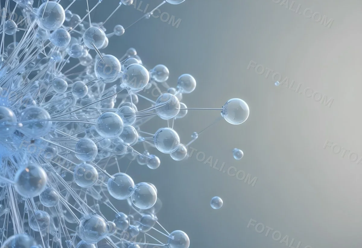 A Cluster Of Transparent Spheres Connected By Thin Rods Creating A Complex Network Soft Blue And Gray Gradient Background 4 Bd33