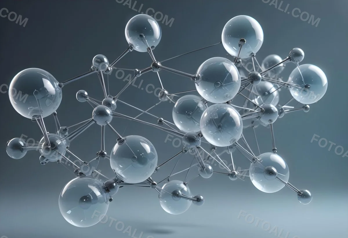 A Cluster Of Transparent Spheres Connected By Thin Rods Creating A Complex Network Soft Blue And Gray Gradient Background 41 726e