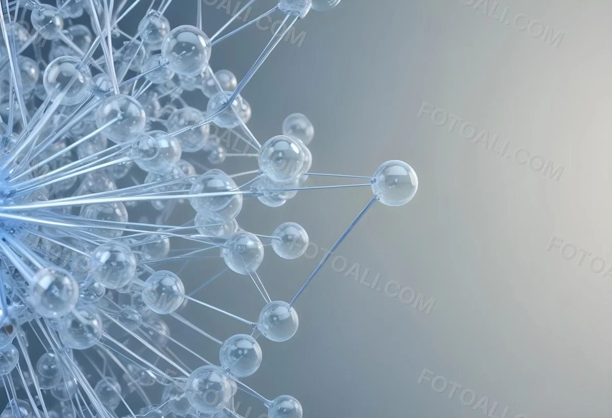 A Cluster Of Transparent Spheres Connected By Thin Rods Creating A Complex Network Soft Blue And Gray Gradient Background 7 4358