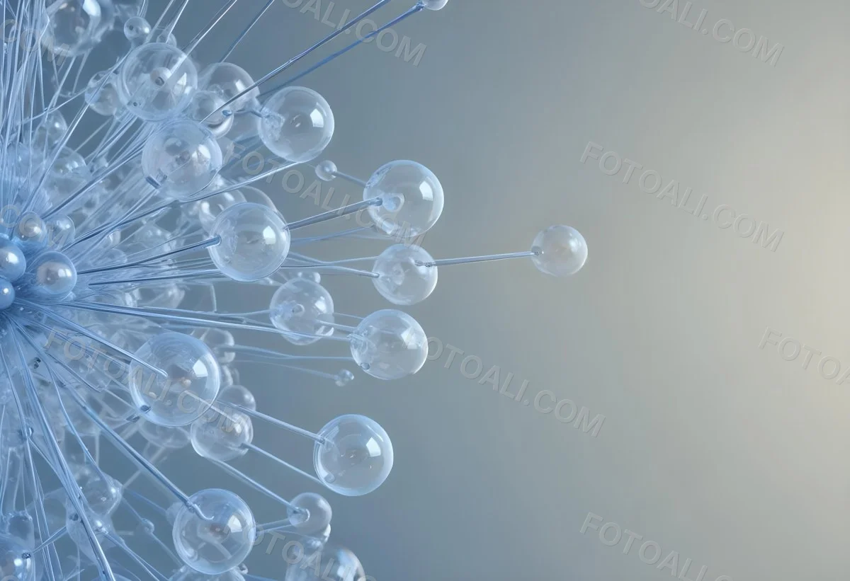 A Cluster Of Transparent Spheres Connected By Thin Rods Creating A Complex Network Soft Blue And Gray Gradient Background 9 8180