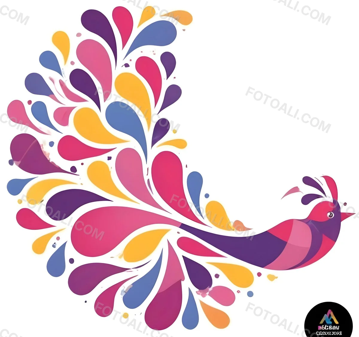 A Colorful Bird With Vibrant Feathers In Shades Of Purple Pink Orange And Yellow The Bird Has A Simple Stylized Design With Abstract Patterns And Shapes Forming Its Plumage The Background Is Plain White 104 9d1e