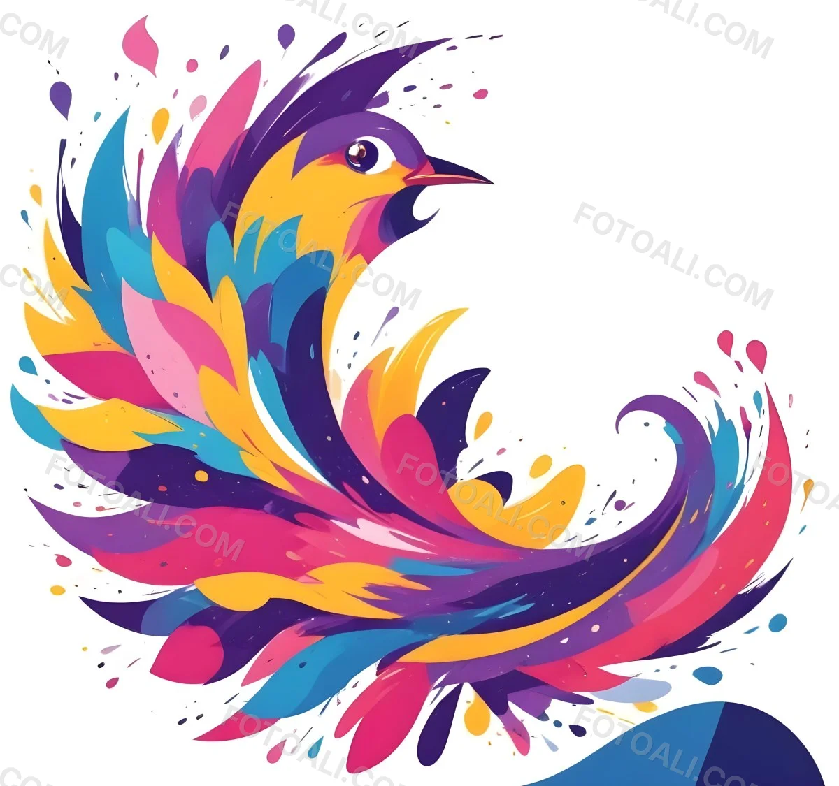 A Colorful Bird With Vibrant Feathers In Shades Of Purple Pink Orange And Yellow The Bird Has A Simple Stylized Design With Abstract Patterns And Shapes Forming Its Plumage The Background Is Plain White 129 8540