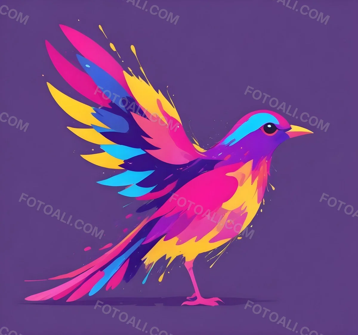 A Colorful Bird With Vibrant Feathers In Shades Of Purple Pink Orange And Yellow The Bird Has A Simple Stylized Design With Abstract Patterns And Shapes Forming Its Plumage The Background Is Plain White 141 Bb6e