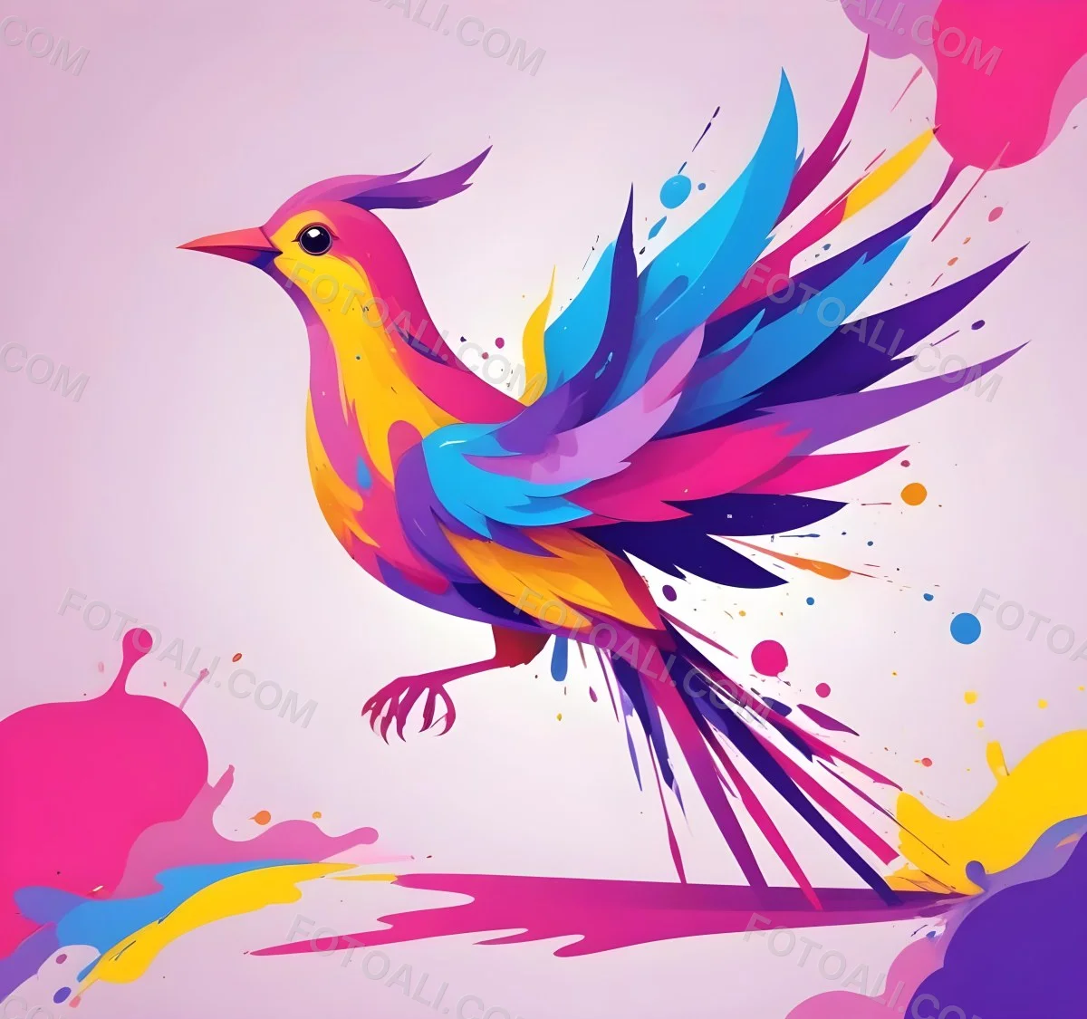 A Colorful Bird With Vibrant Feathers In Shades Of Purple Pink Orange And Yellow The Bird Has A Simple Stylized Design With Abstract Patterns And Shapes Forming Its Plumage The Background Is Plain White 188 2883